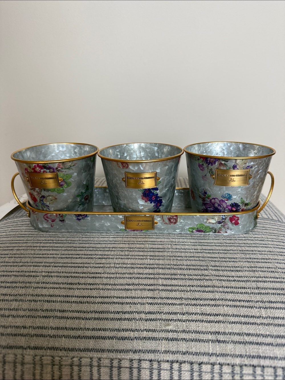 Mackenzie -Childs Flower Market Galvanized Herb Pots with Matching Tray-NWT